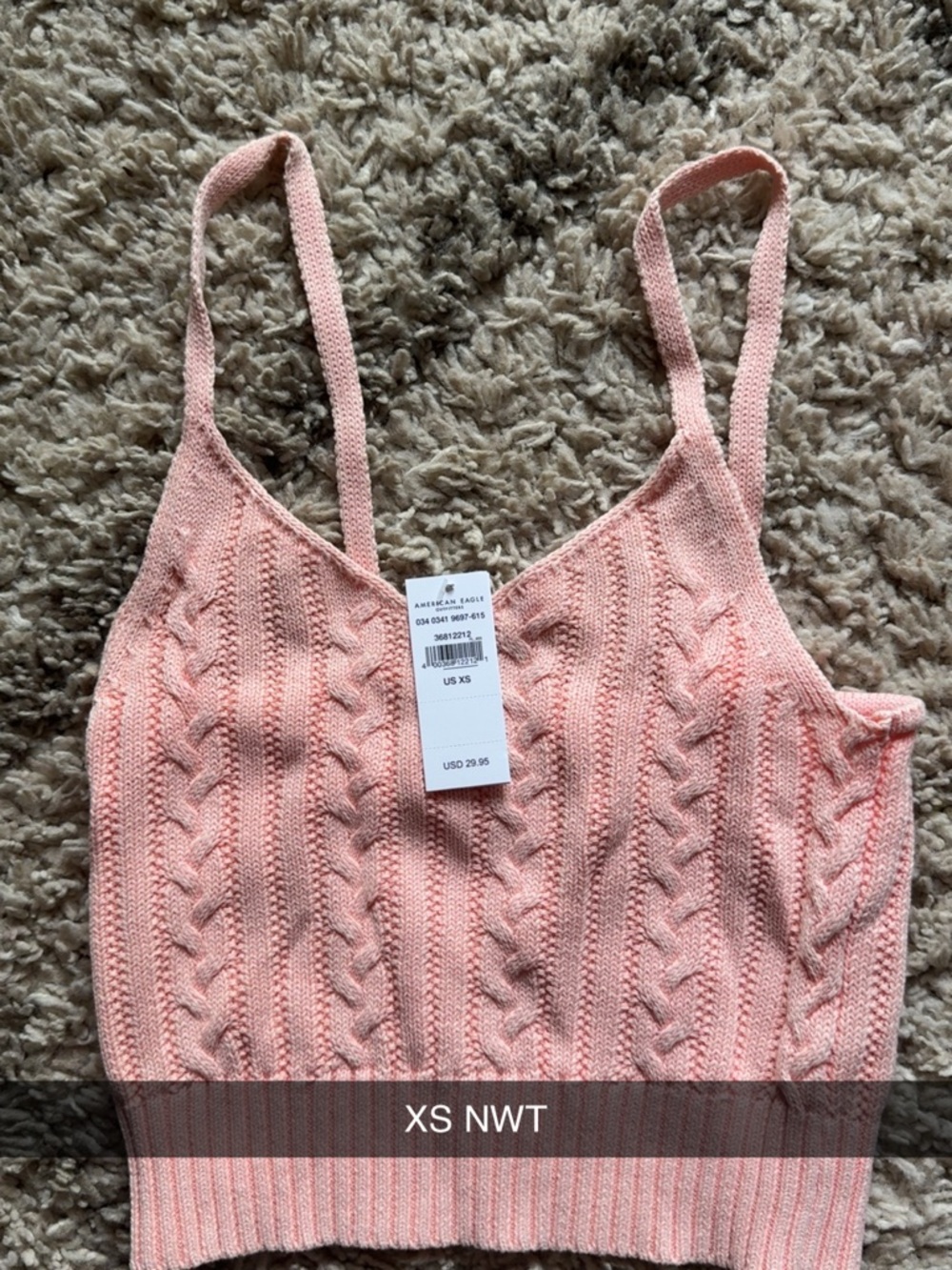 American Eagle Outfitters Pink Cable-Knit Cropped Camisole
